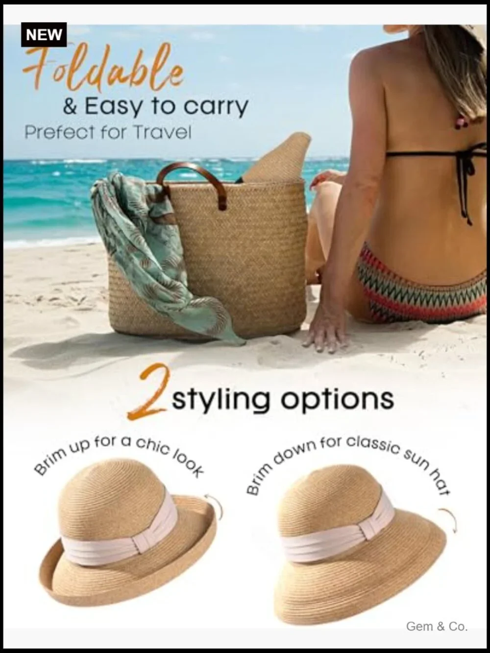 UPF 50+ Packable Bucket Hat Adjustable Vintage Style Sun Hat for Travel